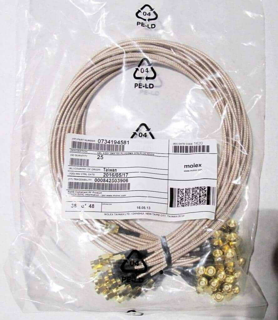 LOT OF 25 EACH MOLEX 24" Double Shield braid RF Coax +SMA +SMA RA RD316 Cable