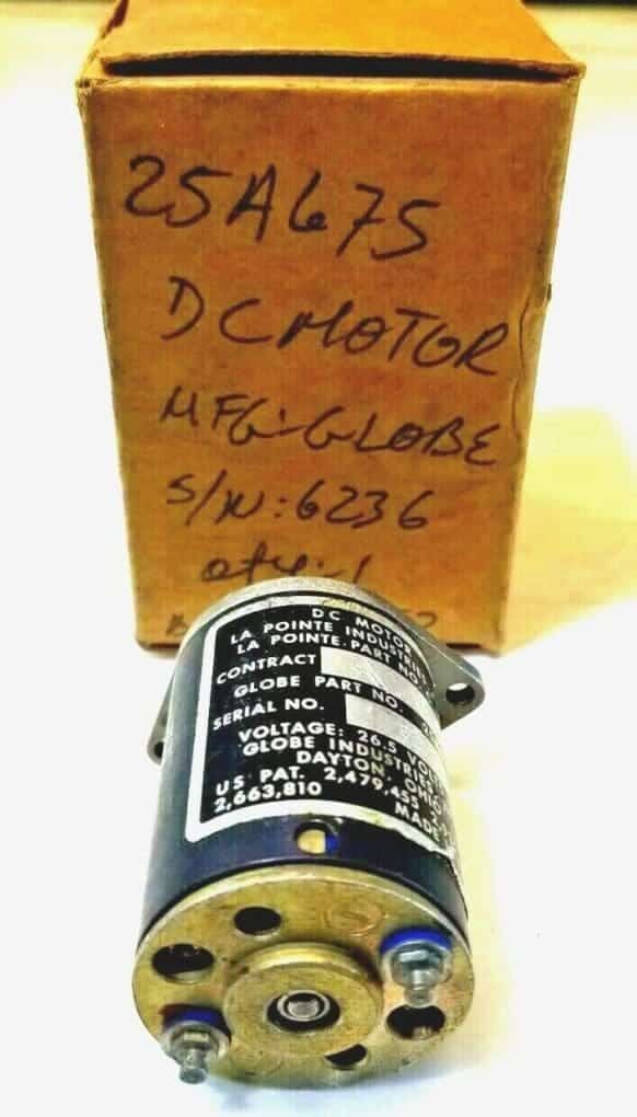 GLOBE INDUSTRIES INC. PART 25A675 AEROSPACE AVIATION CONTROL DC MOTOR 26.5V C152