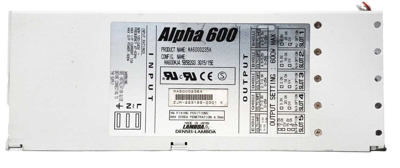 Densei-Lambda ALPHA 600 MA6000235A, ZJM-223189-0001 POWER SUPPLY