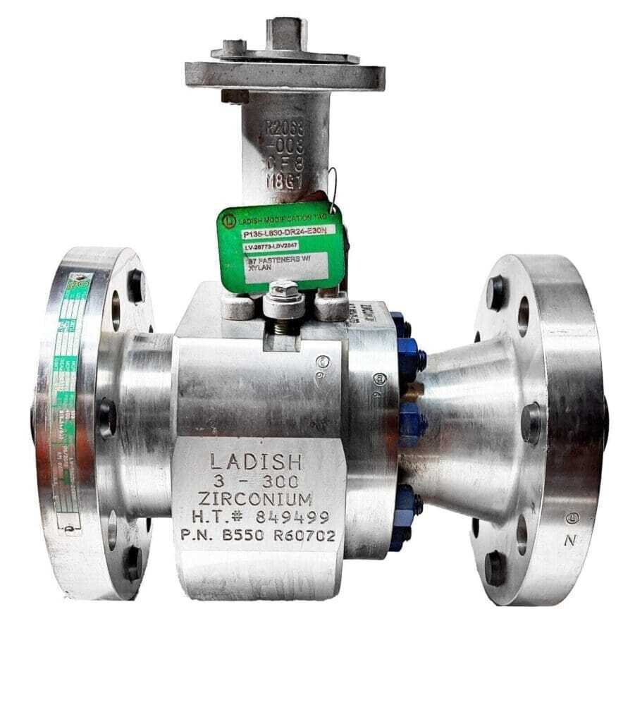 Ladish 3" Zirconium Ball Valve B550 API 607 Class 300 P135-L630-DR24-E30N
