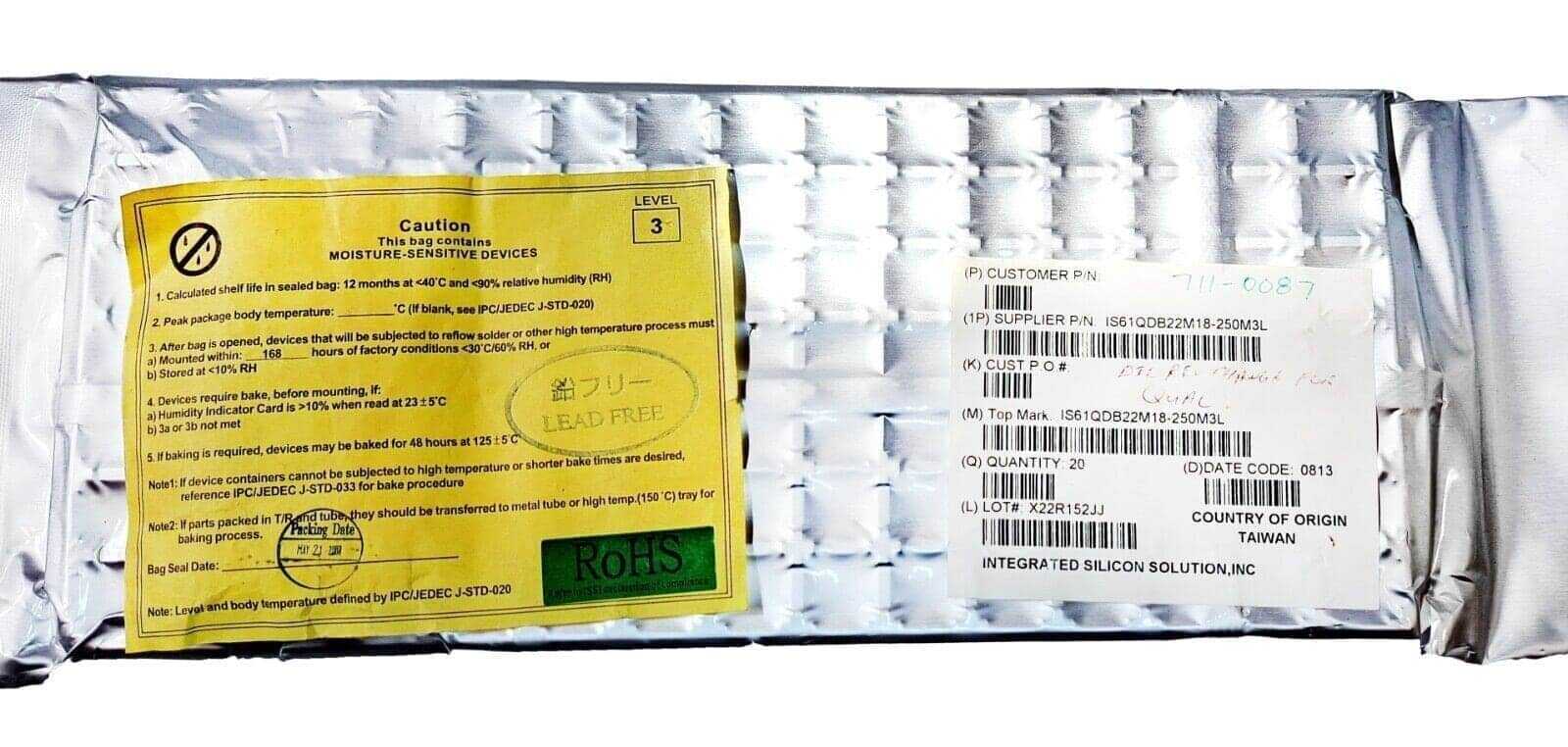 Lot of 20, ISSI IS61QDB22M18-250M3L SRAM 36Mb 2Mbx18 250Mhz QUAD Sync SRAM
