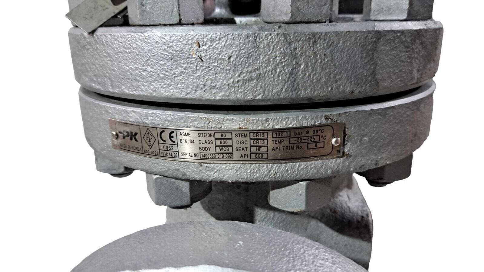 PK Valve 3" WCB Gate Valve Class 600 API 600 TNC-3942-018