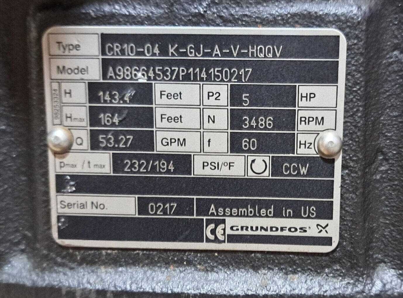 Grundfos CR10-04 K-GJ-A-V-HQQV with TECO Explosion Proof Motor XP0052C
