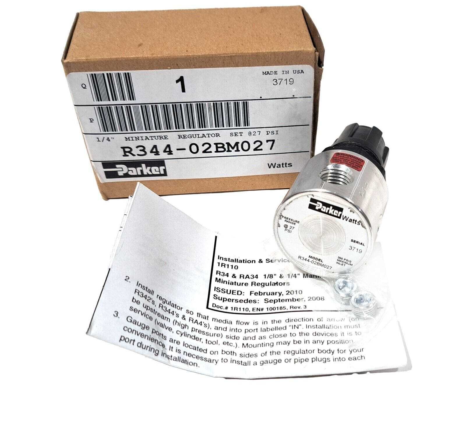Parker Watts R344-02B Miniature Regulator R344-02BM027 SET @27 PSI