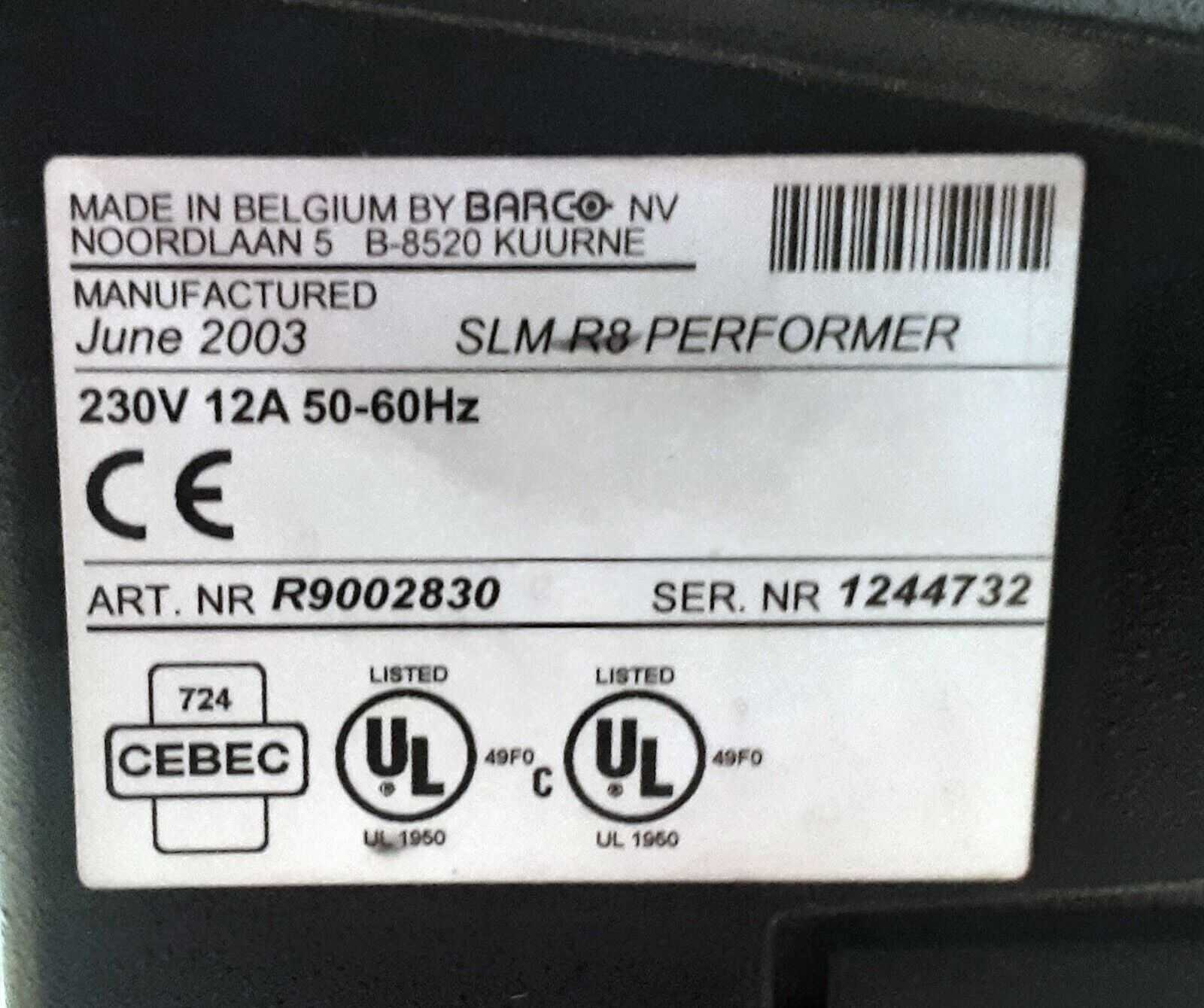 Barco SLM R8 Performer 8000 lumen SXGA Large Venue Projector