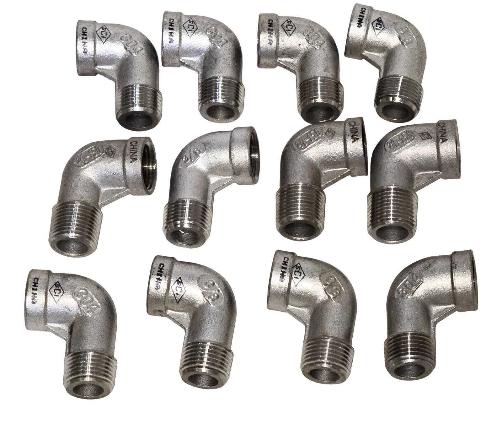 LOT OF 12 SCI Products 3/8" 150 Threaded (NPT) 90° Street Elbow 304 CRES