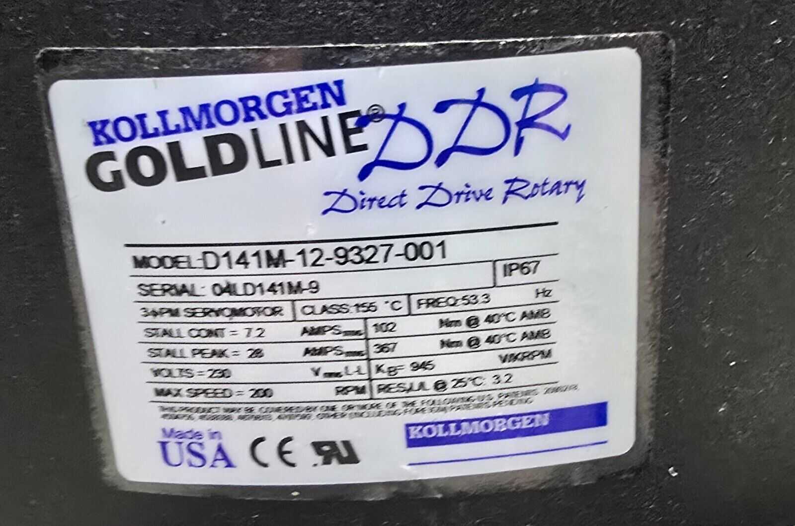 KOLLMORGEN GOLDLINE DDR DIRECT DRIVE ROTARY SERVO MOTOR D141M-12-9327-001