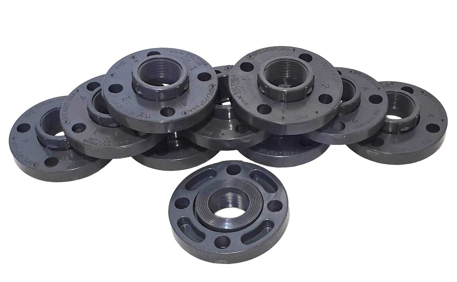 LOT OF 10 Spears 1-1/2" THREADED 150 PSI Flange PVC1 Sch 80, 2-Piece Van Stone