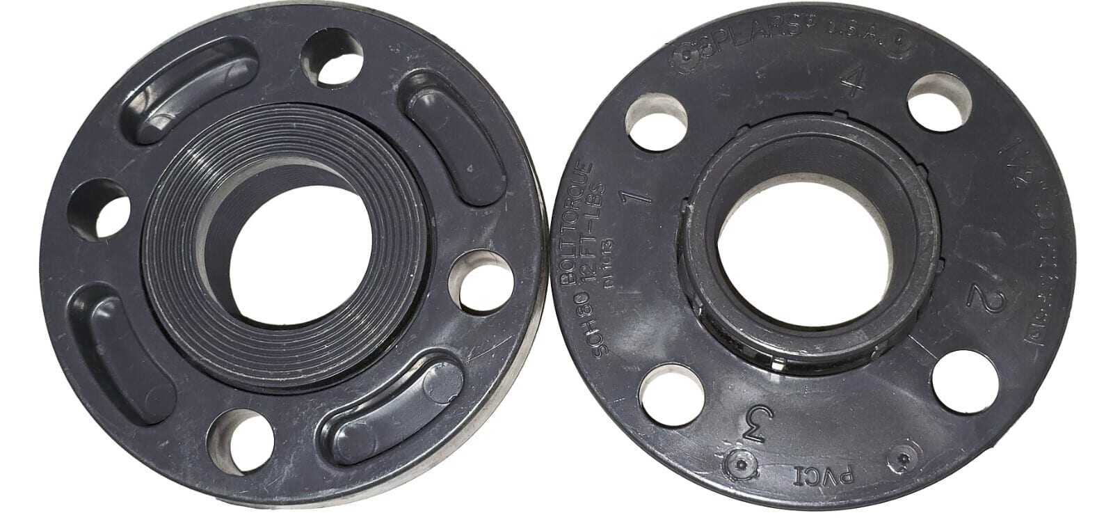 LOT OF 10 Spears 1-1/2" THREADED 150 PSI Flange PVC1 Sch 80, 2-Piece Van Stone
