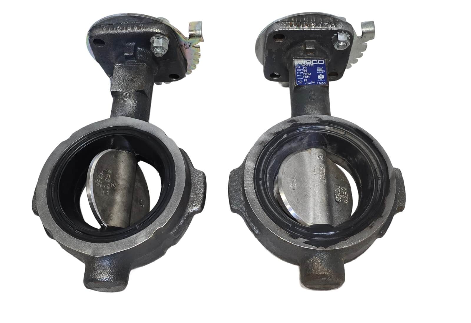 LOT OF 2 NIBCO WD3222 BUTTERFLY VALVE 250PSI 2-1/2" FOR PARTS ONLY.