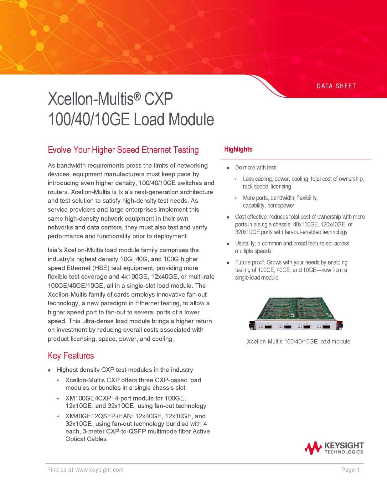 IXIA Xcellon-Multis XM100GE4CXP+FAN Multirate 100GE/40GE/10GE CXP Load Module