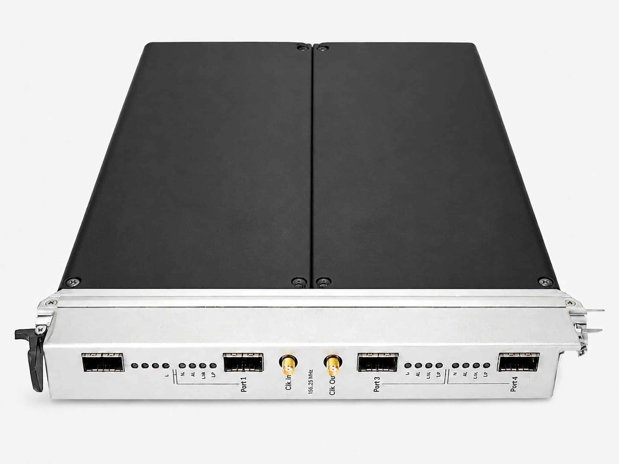 Refurbished Ixia Xcellon-FlexFE40G4Q 4-port 40 Gigabit Ethernet QSFP+ load module faceplate with clock in and out connectors