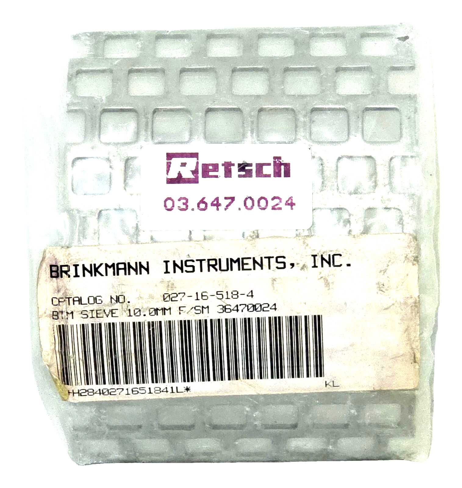 Retsch 03.647.0024 Bottom Sieve 10.0 mm Square Holes SM 100 200 300 Cutting Mill