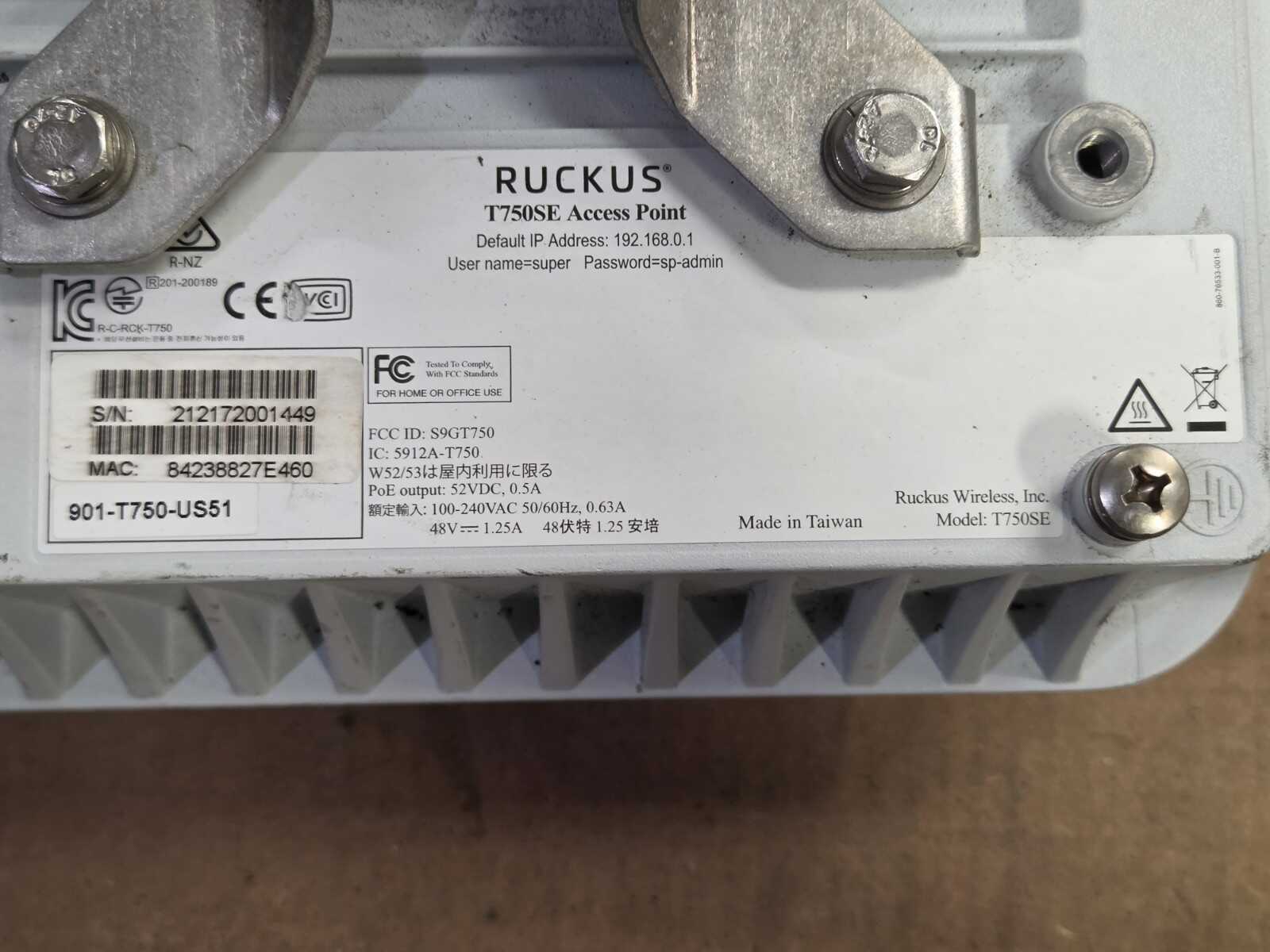 Ruckus T750SE Outdoor Wi-Fi 6 Access Point 4x4:4 Sector 901-T750-US51 w/ Mount