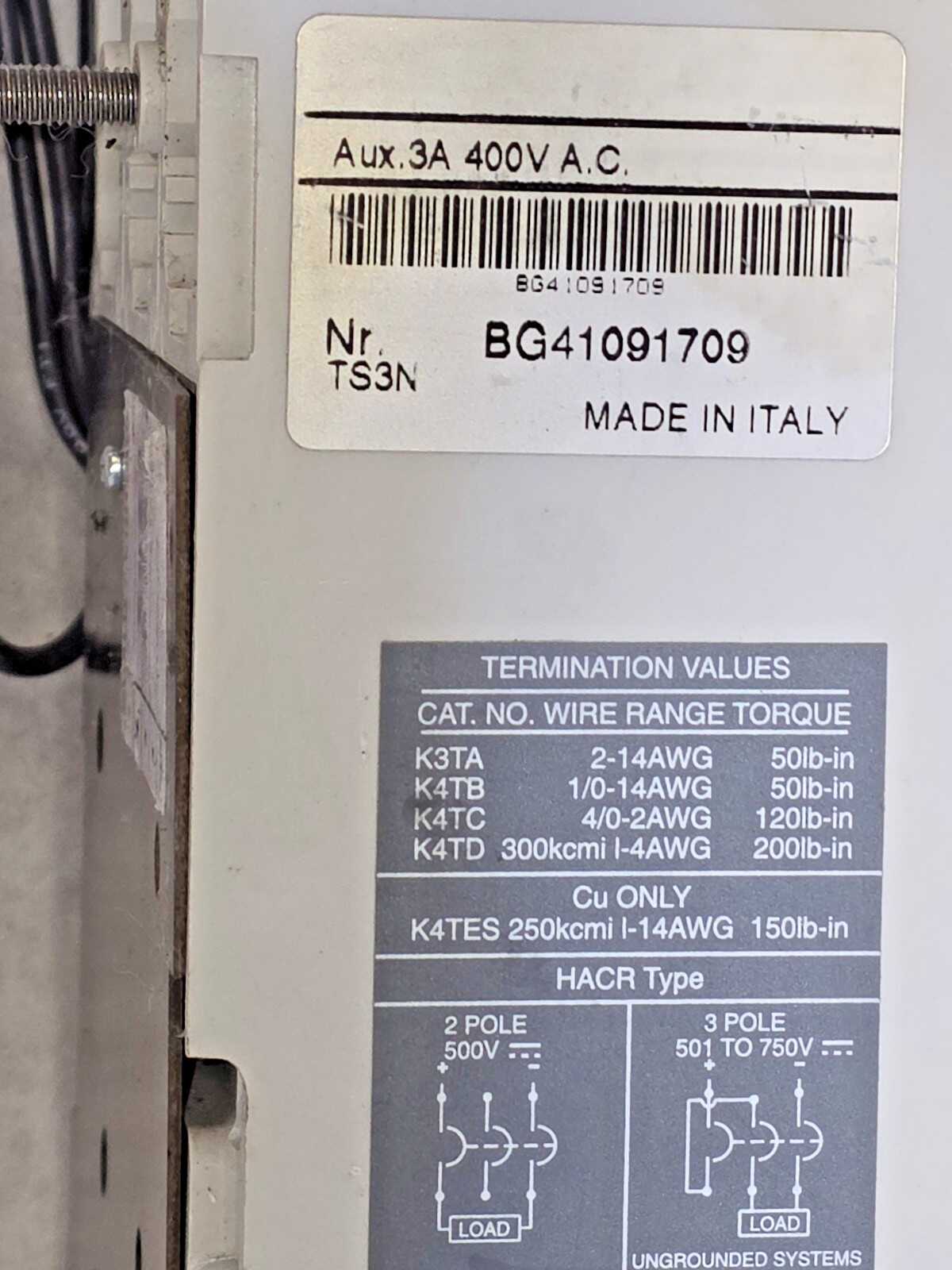 ABB SACE Tmax Ts3N 150 Molded Case Circuit Breaker 125A 2 Pole 480V Aux Contacts
